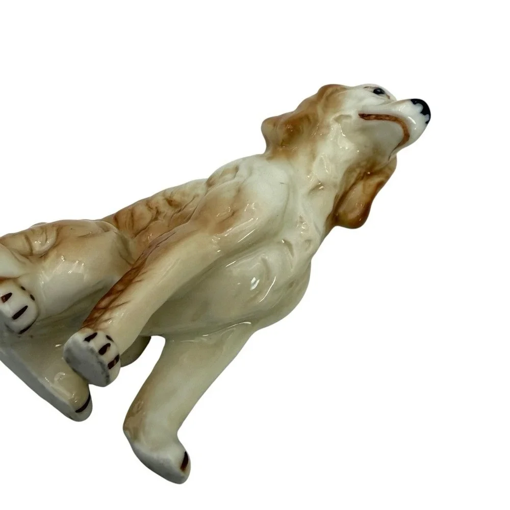 Vintage Springer Spaniel Dog Figurine Bone China Japan Hunting Bird Brown White